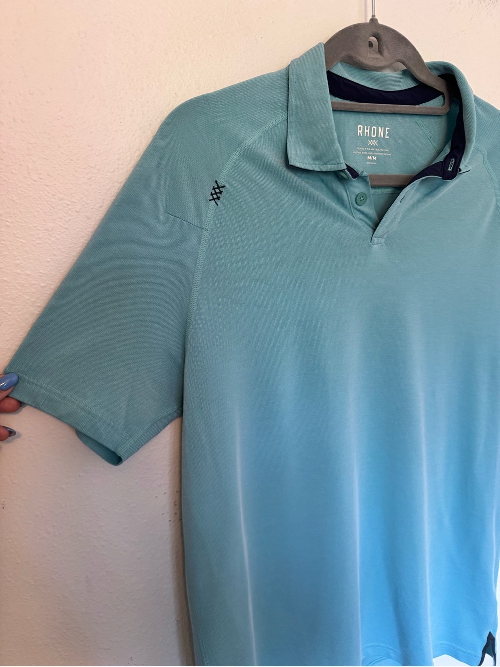 Rhone Delta Pique Mens Polo Shirt Lightweight Active Medium Blue Green EUC - Picture 7 of 11